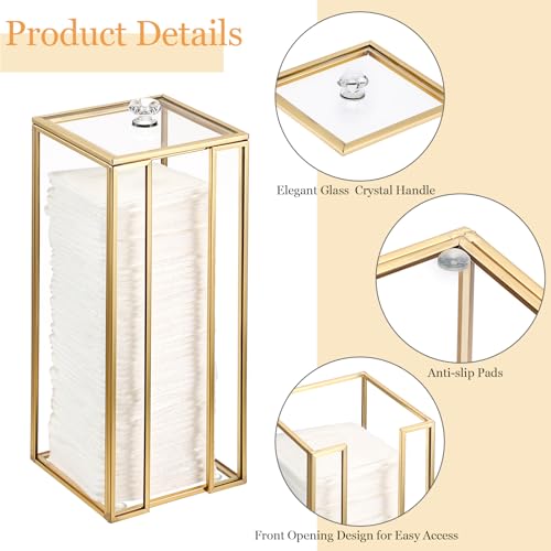 Hipiwe Gold Glass Clean Pads Storage Box Cotton Pad Dispenser for the Clean Skin Club Vertical Desktop Organizer with Lid ...