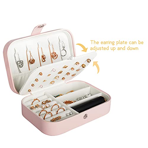 Hatori Travel Jewelry Box, PU Leather Small Jewelry Organizer for Women Girls, Portable Mini Travel Case Display Storage H...
