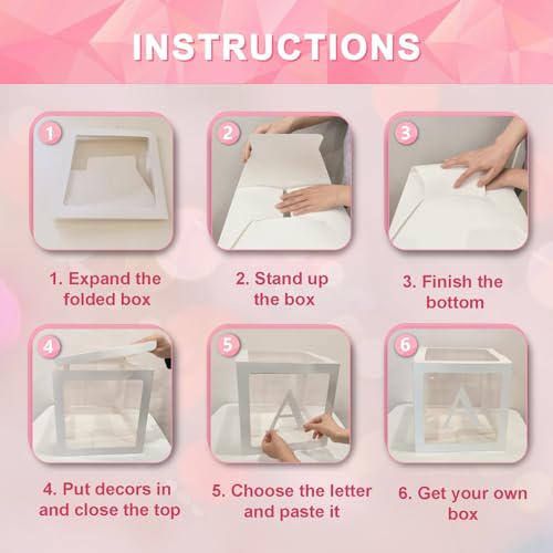 White Transparent Balloon Boxes, Clear Baby Boxes with 78 Letters for Custom Name, Balloon Box Blocks Backdrop for Bride S...