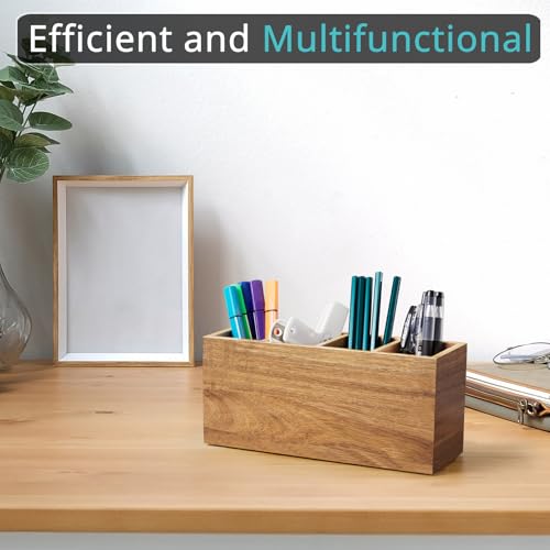 Bivvclaz Pencil Pen Holder for Desk, Acacia Wood Office Desk Organizers and Accessories with 4 Slots for Countertop, Makeu...