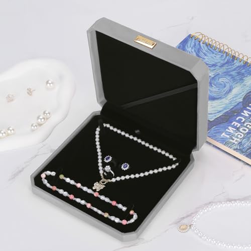 LETURE Large Jewelry Set Gift Box, Velvet Octagonal Necklace Ring Earring Pearl Storage Holder Boxes for Wedding Anniversa...