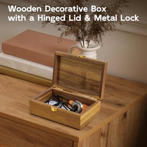 BWODYAY Acacia Wood Decorative Box with Lid, Small Jewelry Box, Memories Box, Keepsake Boxes with Lids, Wooden Gift Box