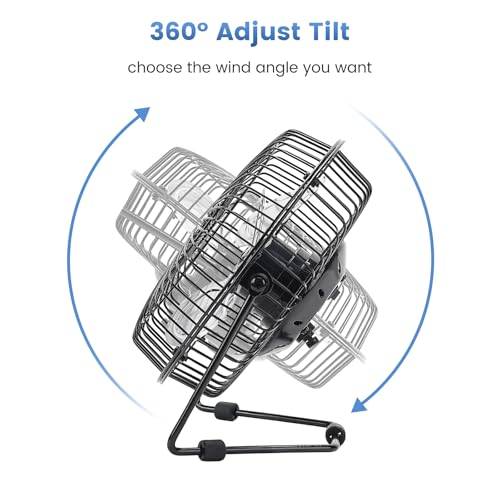 Fanspex 6" USB Desk Fan, Small Desktop Fans for Home Office Bedroom, Metal Construction with 360° Adjust Tilt, 1800 RPM Fa...