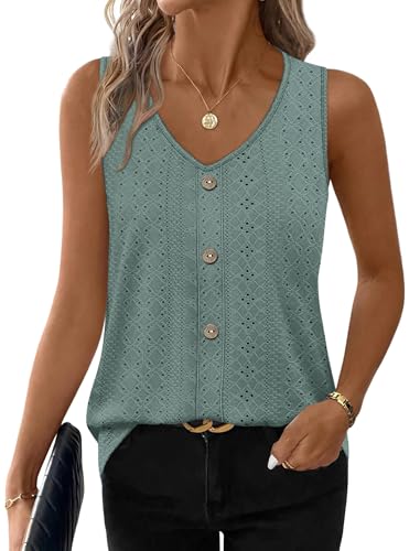 WIHOLL Womens Tank Tops Loose Casual Summer Tops Eyelet V Neck Basic Sleeveless Shirts Trendy 2026