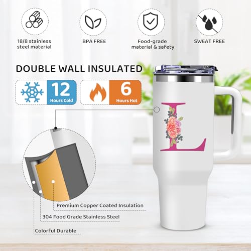 AiHeart 40oz Initial Tumbler,Personalized Gift for Women,Sister,Wife,Best Friend,Monogrammed Gifts for Birthday, Christma...