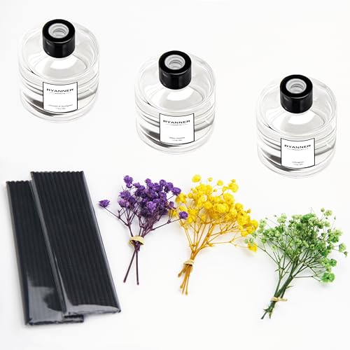 RYANNER Reed Diffuser Set of 3 Pack,Lavender Eucalyptus/White Jasmine/Lemongrass Scented Oil Diffuser with Sticks(1.7 fl o...