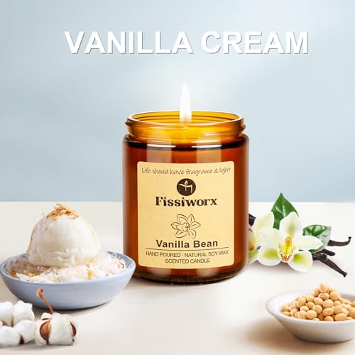 Fissiworx Vanilla Scented Candle Set 2 Pack, Candle for Home Scented, Odor Eliminating, Stress Relief, 15oz, 110 Hours Lon...