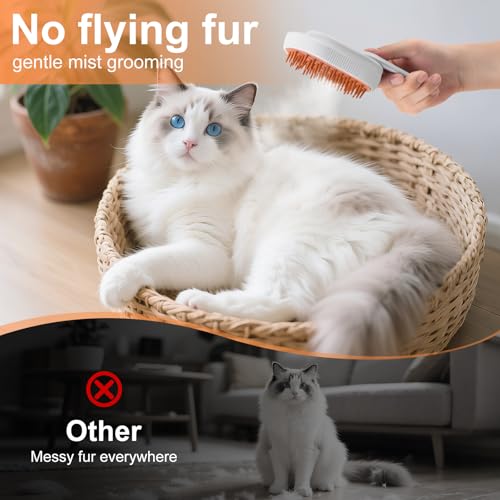 Steam Brush for Cat & Dog – 3-in-1 Spritz Pet Spray Hair Removal Comb for Grooming & Shedding Steam – Water Brush for Long...