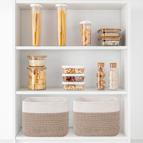 OIAHOMY 9”x9”x7” Storage Cubes, Cotton Rope Woven Baskets for Organizing, Cube Storage Bin, Small Gift Basket for Shelf, ...