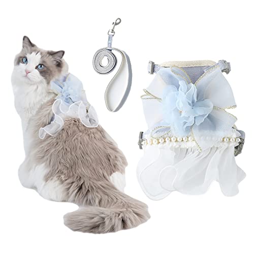 Cat Harness and Leash Set Escape Proof Travel Cat Harness for Small Cat and Large Cat Blue Color Junsirs