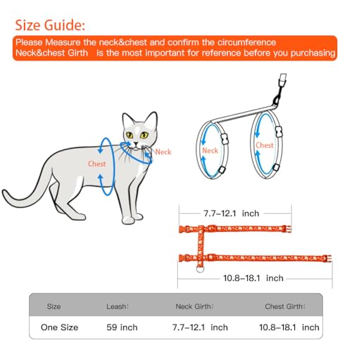 Cat Harness and Leash Set Gold Moons Soft Nylon Escape Proof Adjustable for Kittens Small Animals Glow in The Dark(Orange)