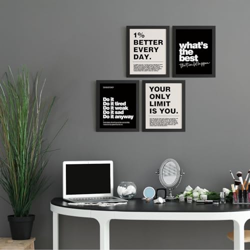 DSHFG Motivational Inspirational Office Wall Art Decor Prints Set of 4, Black Motivational Wall Decor Trendy Retro Posters...