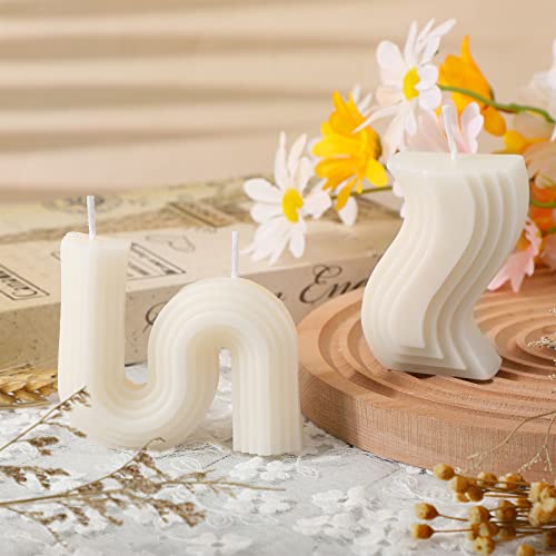 Tondiamo 2 Pcs Trendy Twist Aesthetic Candles Soy Wax Minimalist Geometric Shaped Candles S Shaped Decoration Art Funky Sc...