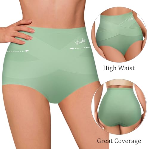 QUASTI Women's High Waisted Underwear Slightly Tummy Control Cotton Panties Full Coverage Postpartum Briefs 4 Pack