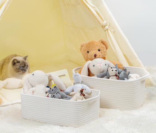 CubesLand Cute and Durable Small Cotton Rope Basket for Organizing, Woven Closet Storage Bin,Shelves Closet Storage Baske...