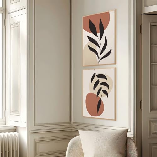 Boho Abstract Wall Art Mid Century Modern Painting Minimalist Boho Leaf Canvas Prints Botanical Wall Art Prints Set of 2 N...