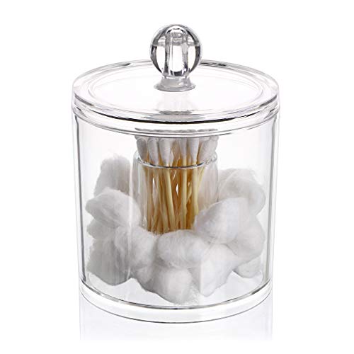 Hipiwe Cotton Ball and Swab Organizer with Lid Apothecary Acrylic Jar Makeup Qtip Organizer Bathroom Storage Canister Jar ...