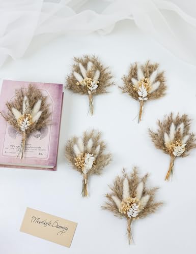 Mini Dried Flower Bouquet Set of 6, Boho Wedding Decor, Boutonniere for Men,Table Centerpieces, Dry Pampas Grass,Birthday ...