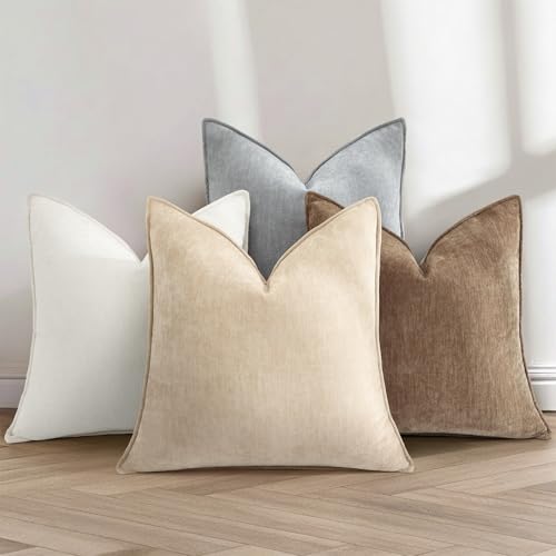 decorUhome Summer Couch Throw Pillow Covers 18x18 Set of 2, Decorative Soft Velvet Modern Cozy Chenille Pillow Cases with ...