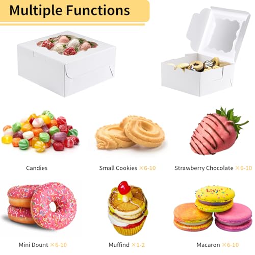 WINKIO 12 Pieces Cookie Boxes with Window, 6×6×3 Inches Treat Boxes for Bakery Dessert Pastry Mini Cake Favor Donut Baked ...