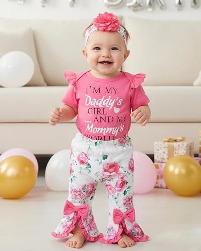 SUNNY PIGGY Newborn Baby Girl Clothes Infant Floral Outfits Bell Bottom Flowerpant Headband 0-18 Months Baby Girl Romper