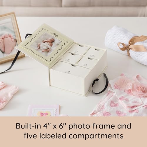 Soul & Lane Baby Keepsake Box with 5 Compartments, Baby Memory Box with Photo Frame, Newborn Storage Organizer for Girl an...