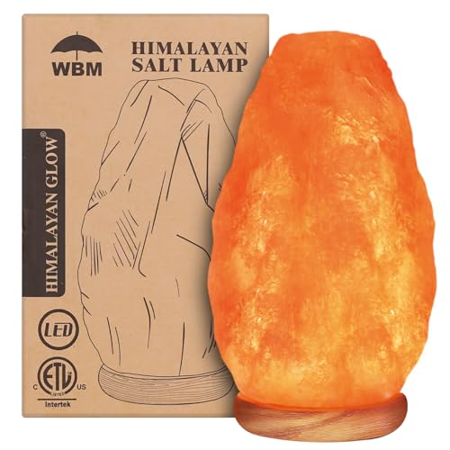 WBM Salt Lamp - USB Himalayan Salt Lamp with Touch Dimmer Control, Natural Pink Crystal, 5-7 lbs, Wooden Base, LED Bulb, R...