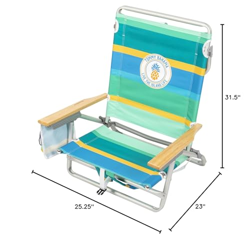 Tommy Bahama 5-Position Classic Lay Flat Backpack Cooler and Cup Holder Beach Chair, Portable Folding Beach Chair for Tann...