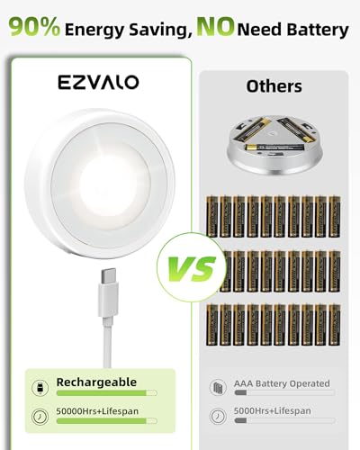 EZVALO LED Puck Lights, Rechargeable Battery Touch Light, 2.5'' Mini Tap Lights, Wireless Closet Light, Under Cabinet Ligh...