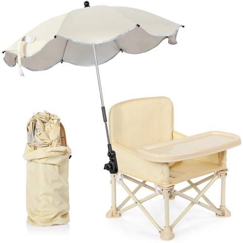 Mifoci Baby Outdoor Beach Chair with Umbrella Kids Travel Folding Seat with Tray Compact Portable Chair with Storage Bag, ...