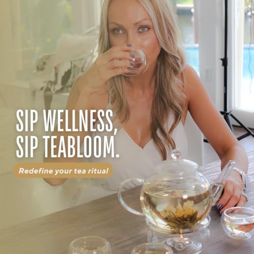 Teabloom Flowering Tea - 12 Unique Varieties of Fresh Blooming Tea Flowers - Hand-Tied Natural Green Tea Leaves & Edible F...