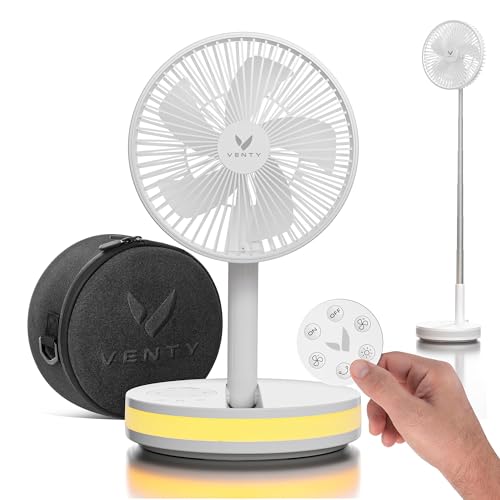 VENTY Portable Fan - Wireless Battery Operated Fan - 4 Speeds - LED Lighting - Carry Case & Remote Control - Cruise Travel...