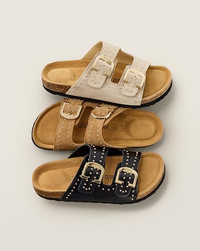 Project Cloud 100% Genuine Leather Flat Sandals For Women 2026 Cork Footbed Womens Sandals with Memory Foam and arch suppo...
