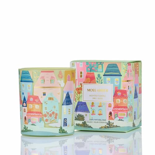 M&SENSE Moss Amber Candles for Home Scented - 10.2 oz Soy Wax Candles Non Toxic 60 Hours Long Burning Funny Candles Home D...