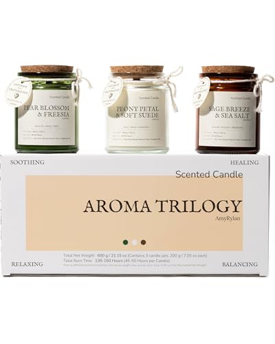 3 Pack Non-Toxic Soy Wax Scented Candles Gift Set for Women, 21.15oz Wooden Wick Candle for Home, 135H Long Burn Time, Aro...