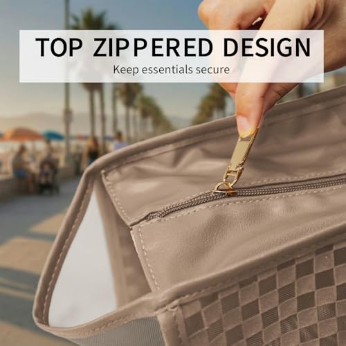 MOMINSIDE Beach Bags for Women Mesh Beach Bag - Large Beach Tote Bag with Zipper, 2 Insulated Pocket, Hat & Towel Clips, F...