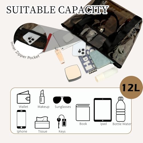 Fammart Clear Bag for Stadium Events, 12x6x12 Jelly Tote Bag for Women with Zipper for Beach Sports Concerts Work