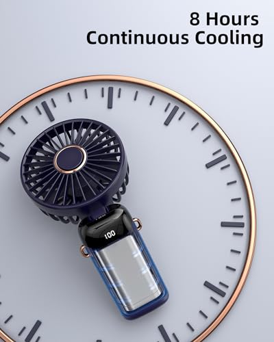 Koonie Portable Handheld Fan, Battery Operated Fan with Base, 8 Hours, Digital Display, 5 Speeds, 90° Ajustable, Rechargea...