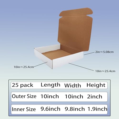 10 x 10 x 2 inch Shipping Boxes Set of 25， White Corrugated Cardboard Box Mailer Boxes for Packaging Small Business Shippi...