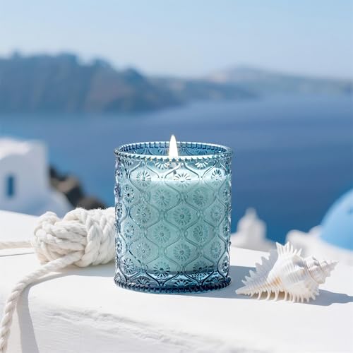 LA JOLIE MUSE Santorini Salt Air Candle - Bergamot, Sea Daffodil, Sandalwood | 6 oz Natural Soy Wax | 40 Hours Clean Burn...