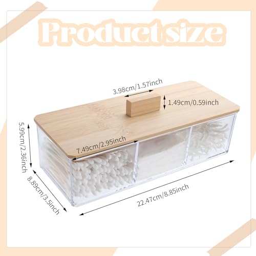 Sohalejr Wood Qtip Holder 3 Compartments Cotton Ball and Swab Holder Organizer with Lid,Jar for Cotton Rounds,Bathroom Con...