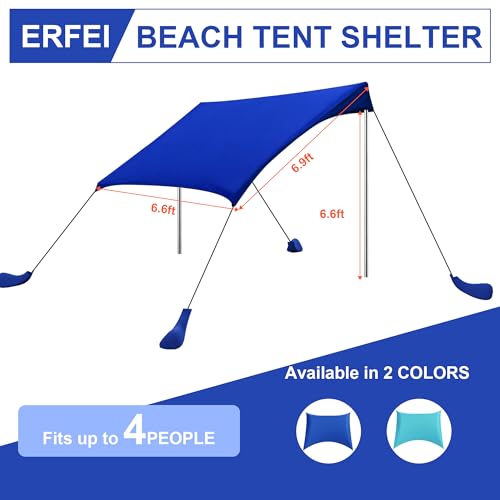 ERFEI Beach Tent Sun Shelter UPF50+ with Sandbags, Sand Shovel & Windproof Poles - Portable Pop Up Canopy for Beach, Campi...