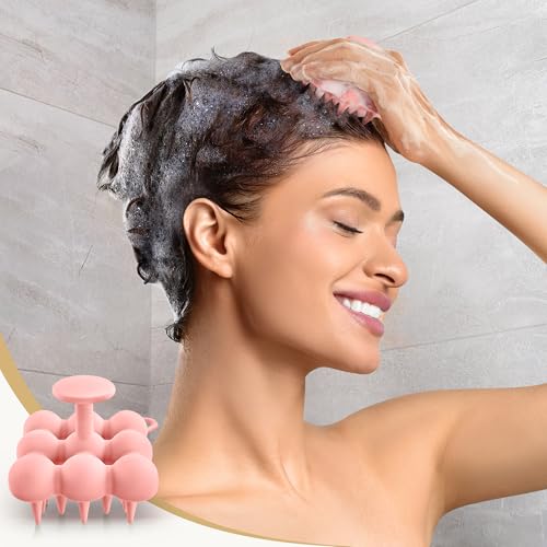 Shampoo Brush Massager for Hair Growth, Scalp Scrubber Exfoliator With Silicone Bristles for Dandruff Removal, Oily, Curl...