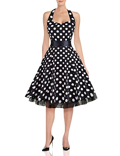 oten Women's Vintage Polka Dot Halter Dress 1950s Floral Spring Retro Rockabilly Cocktail Swing Tea Dresses