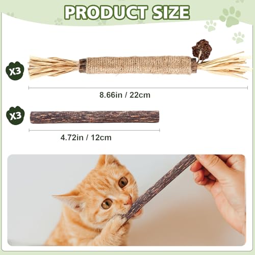 WOUSEDO 6 Pack Silvervine Sticks Cat Toy, Natural Chew Stick for Dental Care Teeth Cleaning,Matatabi Cat nip Treat Toys fo...