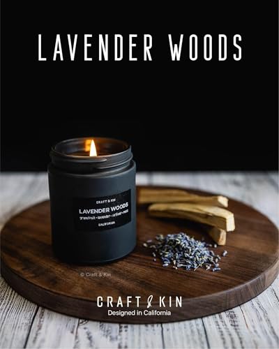 Craft & Kin Premium Lavender Woods Candle | Black Scented Candles for Men | Long Lasting with 45 Hour Burn Time, 7.6oz | S...