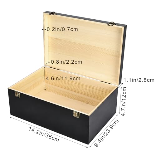 Useekoo Wooden Storage Box with Hinged Lid, 14.2” x 9.4” x 5.9" Large Wood Storage Boxes, Wooden Keepsake Box for Jewelry,...