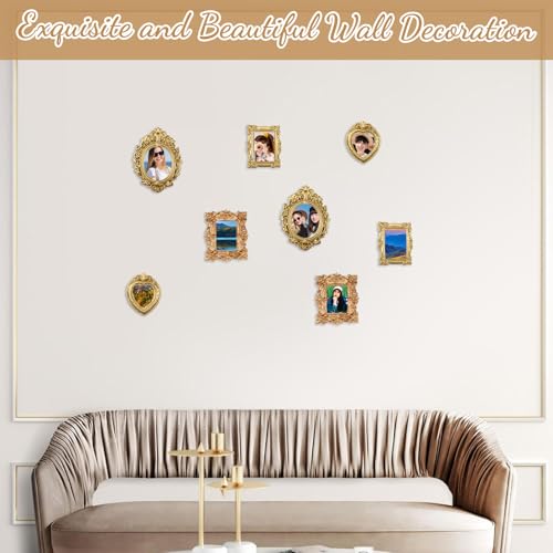 HJZHII 8 Pcs Vintage Resin Picture Frames, Gold Antique Photo Frame Mini Picture Frames Small Antique Ornament TableTop Sm...