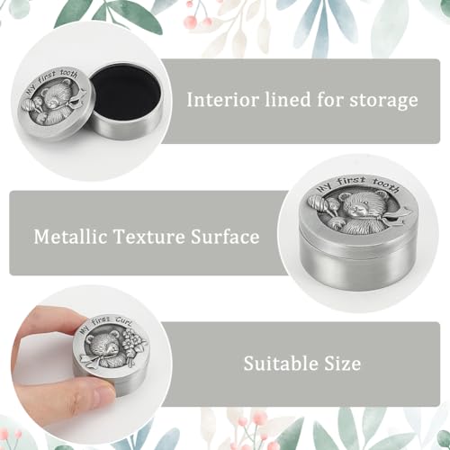 FINGERINSPIRE 2 PCS My First Curl & Tooth Bear Keepsake Box - 1.3inch Inner Size Antique Silver Baby Teeth Collection for ...
