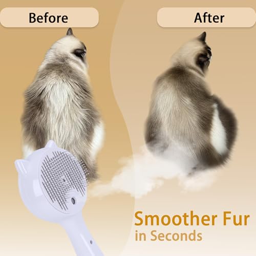 Pet Steam Brush for Cats & Dogs ，3-in-1 Pet Grooming Comb，Reduces Shedding, Soft Bristles, Promotes Healthy Coat-Comes - I...